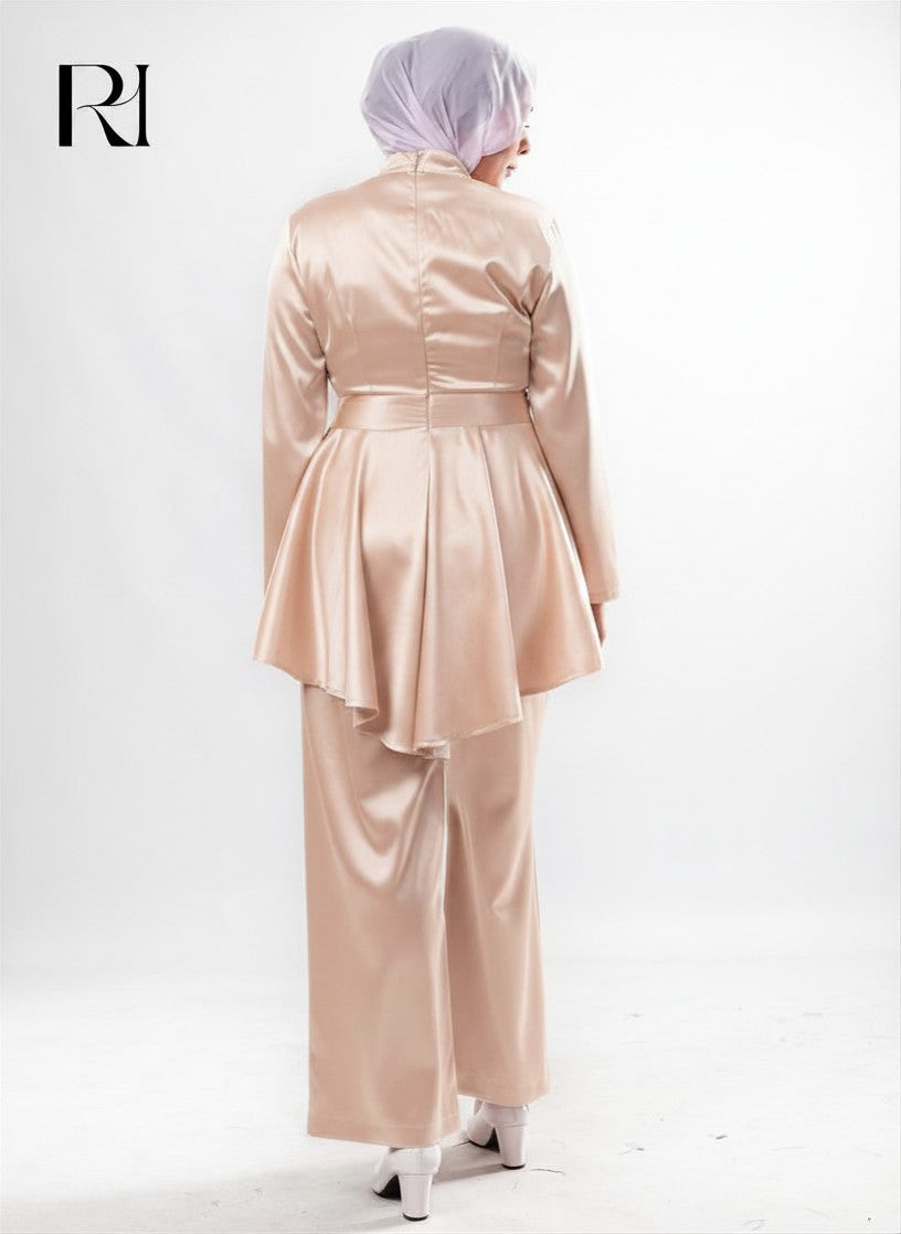 Farah Satin Two Piece Set- Beige