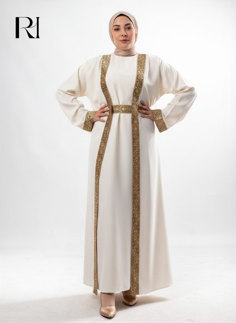 white and gold abaya dress Ivory Yasmine on Gold Abaya
