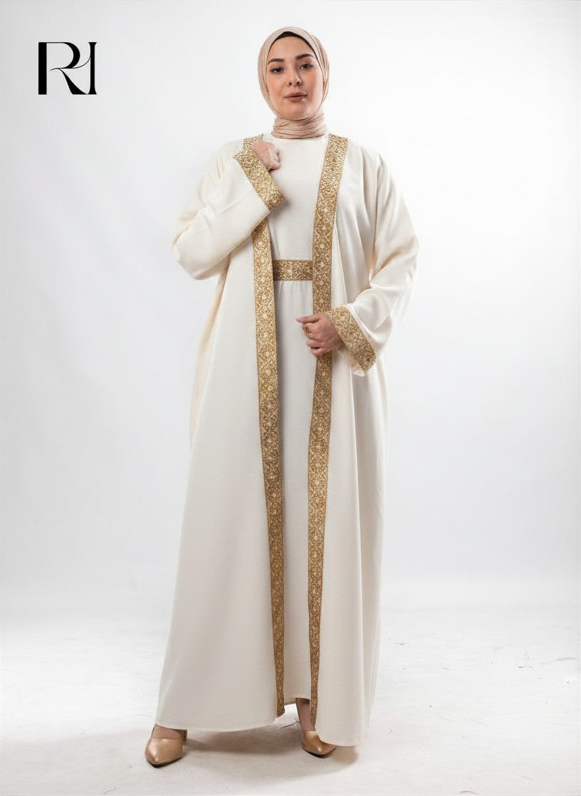 Amira Heritage Soft Crepe Abaya Set – Off White