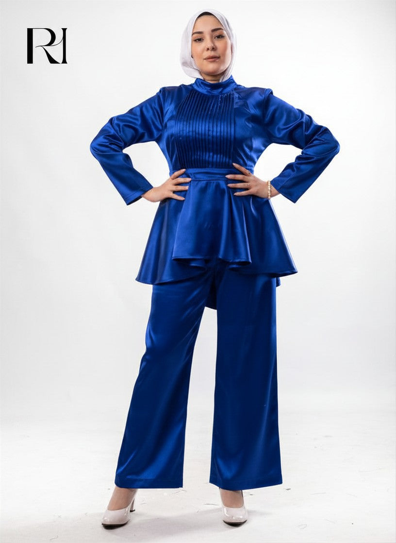 Farah Satin Two Piece Set - Navy Blue