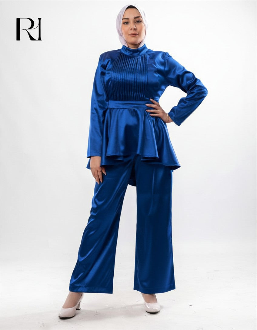 Farah Satin Two Piece Set - Navy Blue