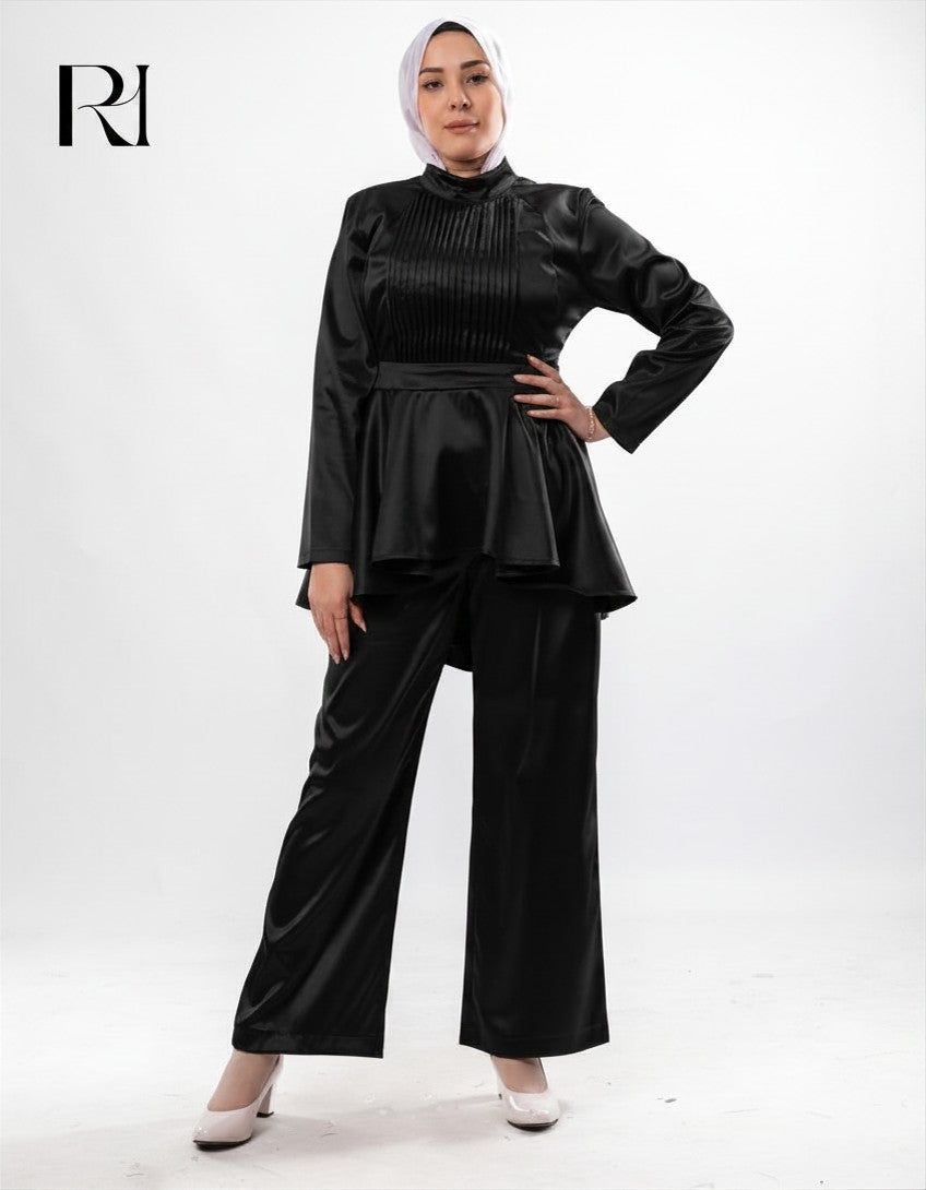 Farah Satin Two Piece Set - Black