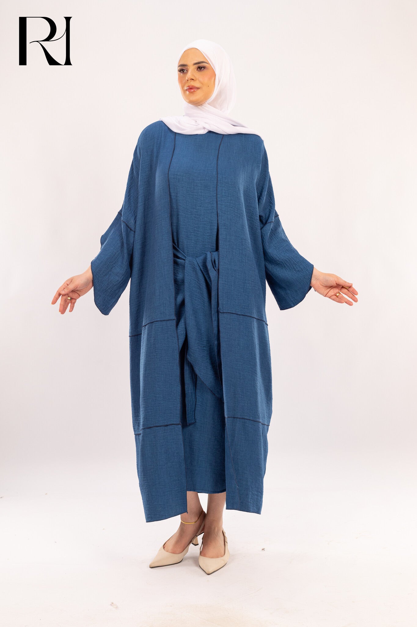 Maya Denim Blue Two - Piece Modest Dress Set - Ruehaya