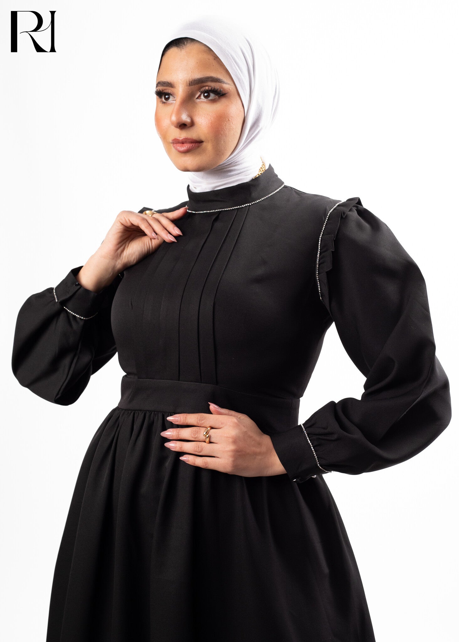 Midnight Grace Pleated Modest Maxi Dress