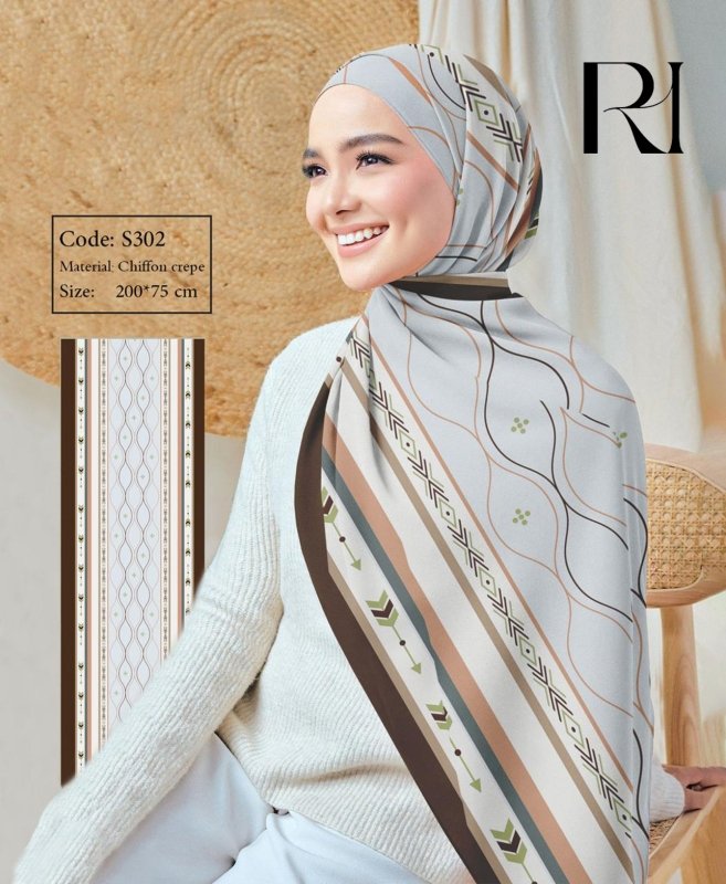 Minimalist Elegance: Ruehaya Geometric Striped Chiffon Hijab - Ruehaya