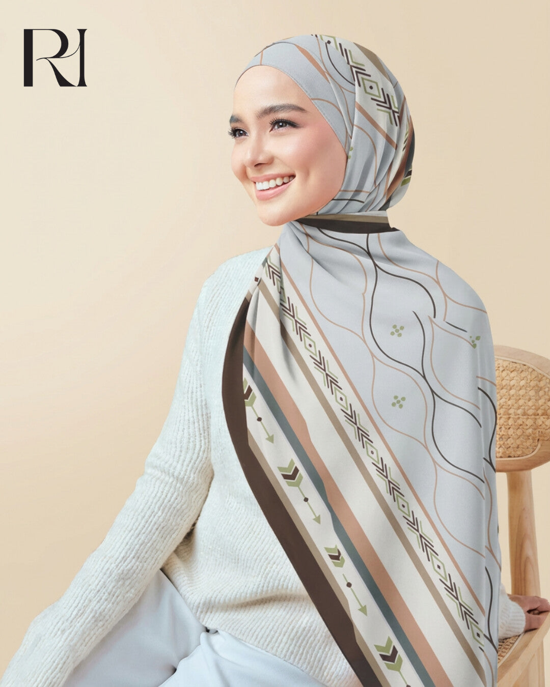 Minimalist Elegance: Ruehaya Geometric Striped Chiffon Hijab - Ruehaya