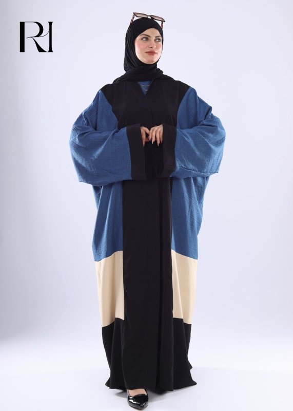 Modern Oversized Denim Abaya with Contrast Panels - Ruehaya