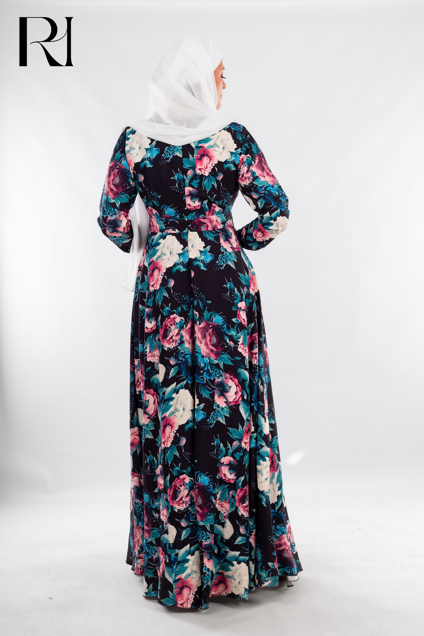 Modest Black Floral Maxi Dress with Grace - Ruehaya
