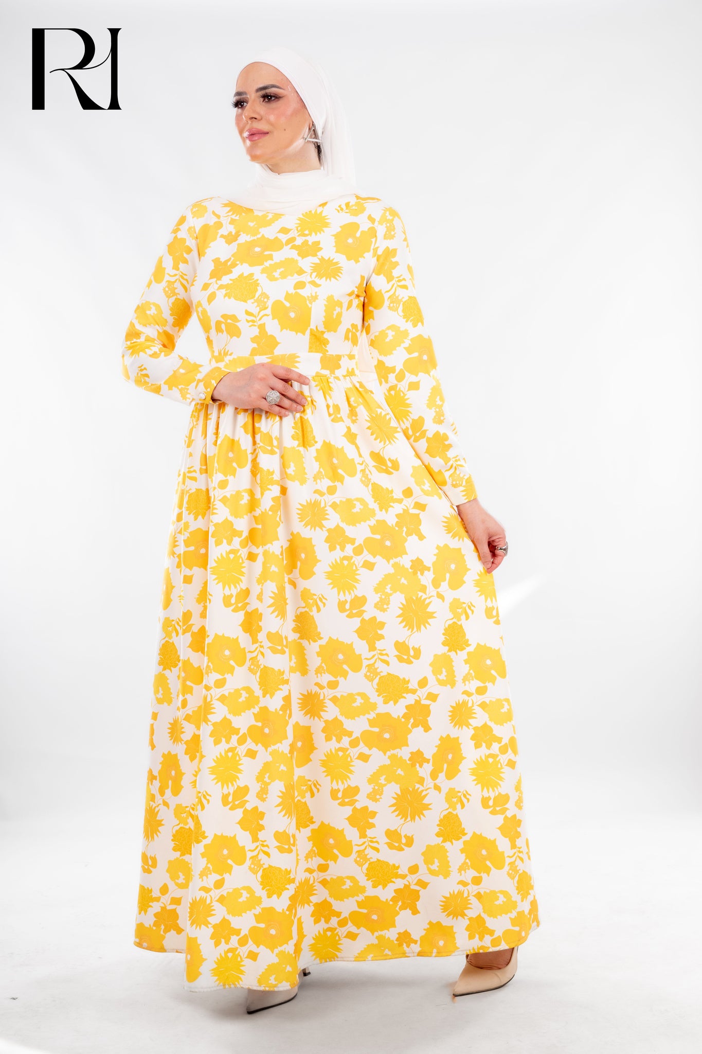 Modest Yellow Floral Maxi Dress for Summer Days - Ruehaya