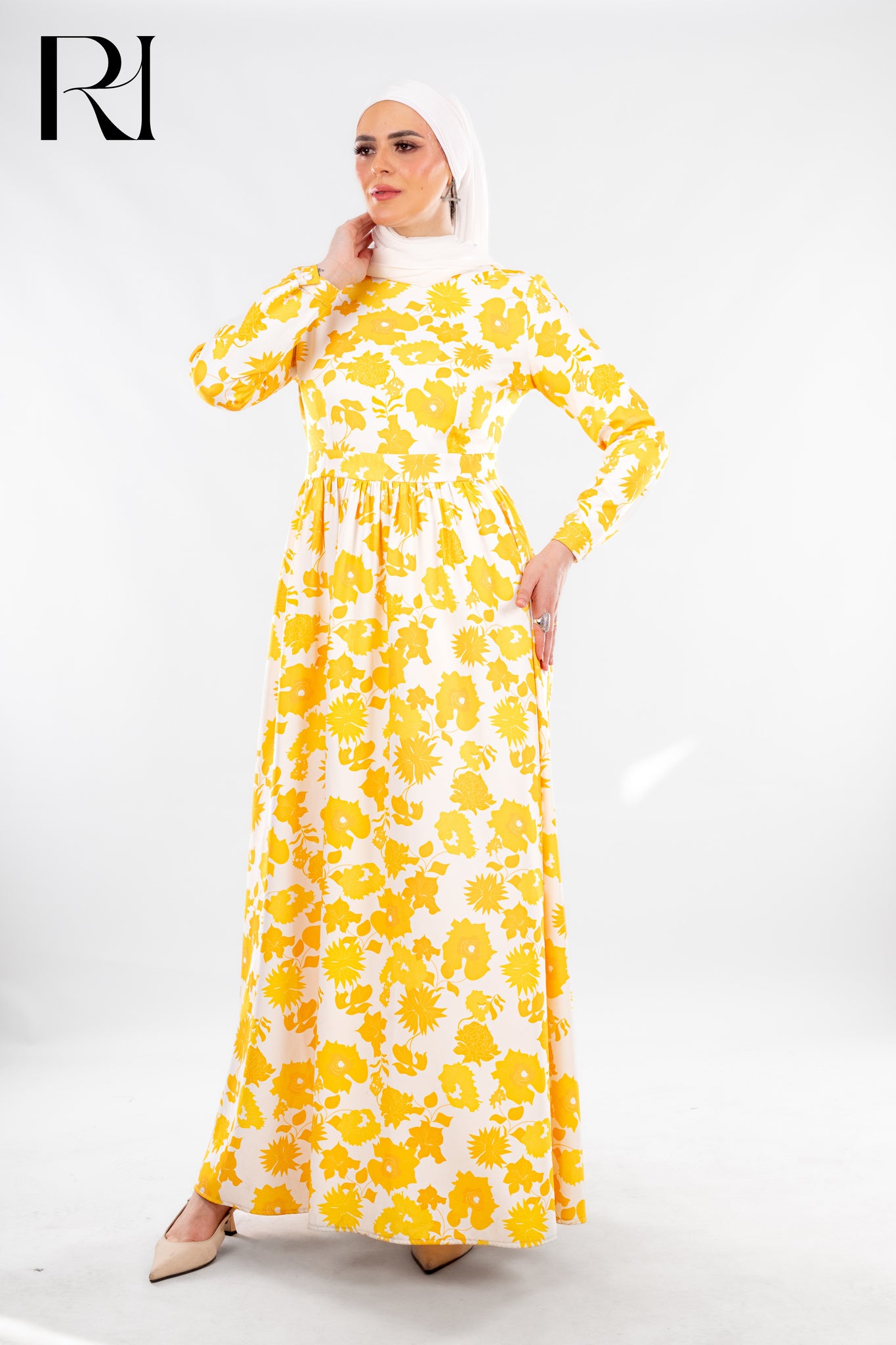 Modest Yellow Floral Maxi Dress for Summer Days - Ruehaya
