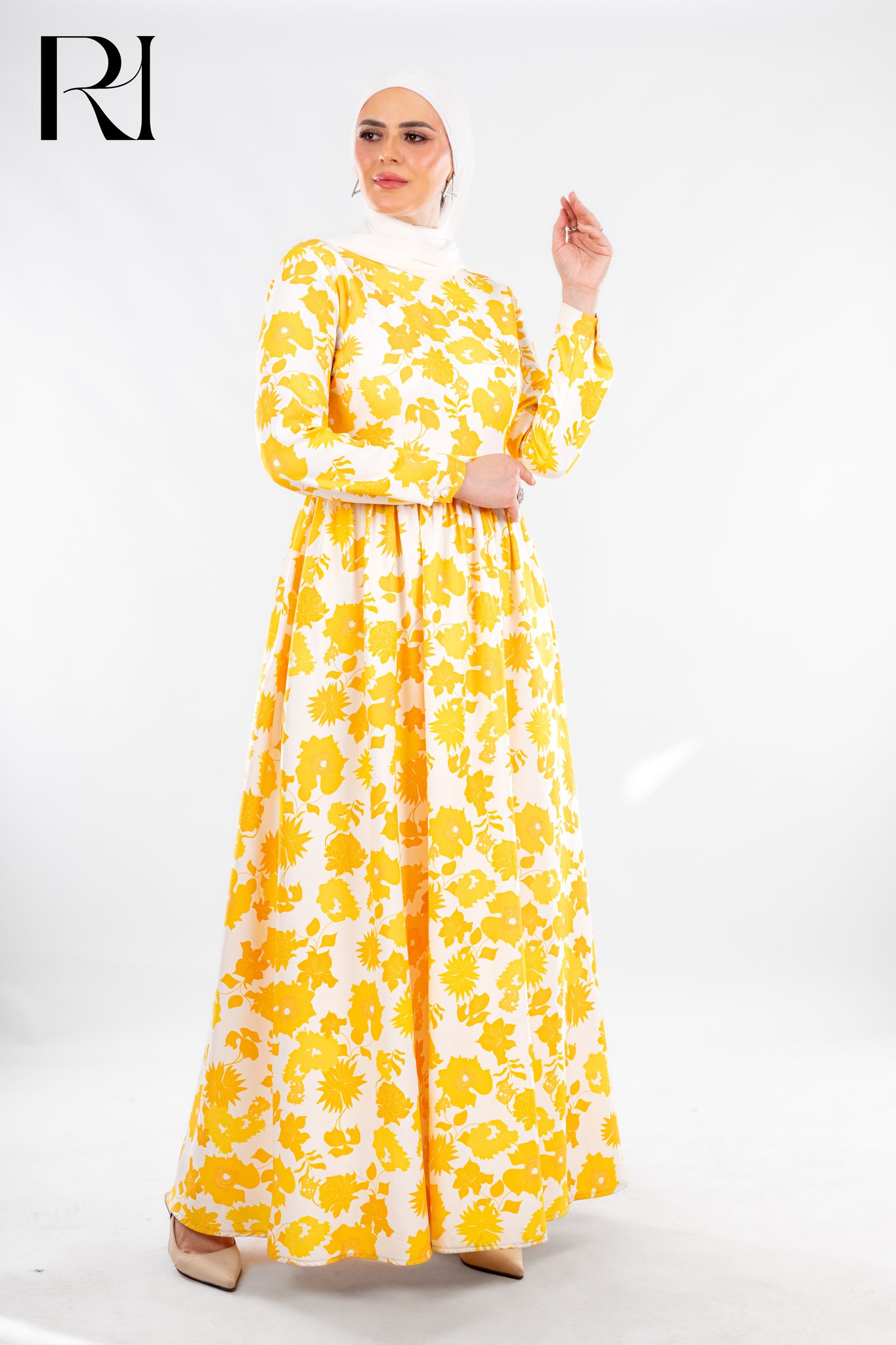 Modest Yellow Floral Maxi Dress for Summer Days - Ruehaya