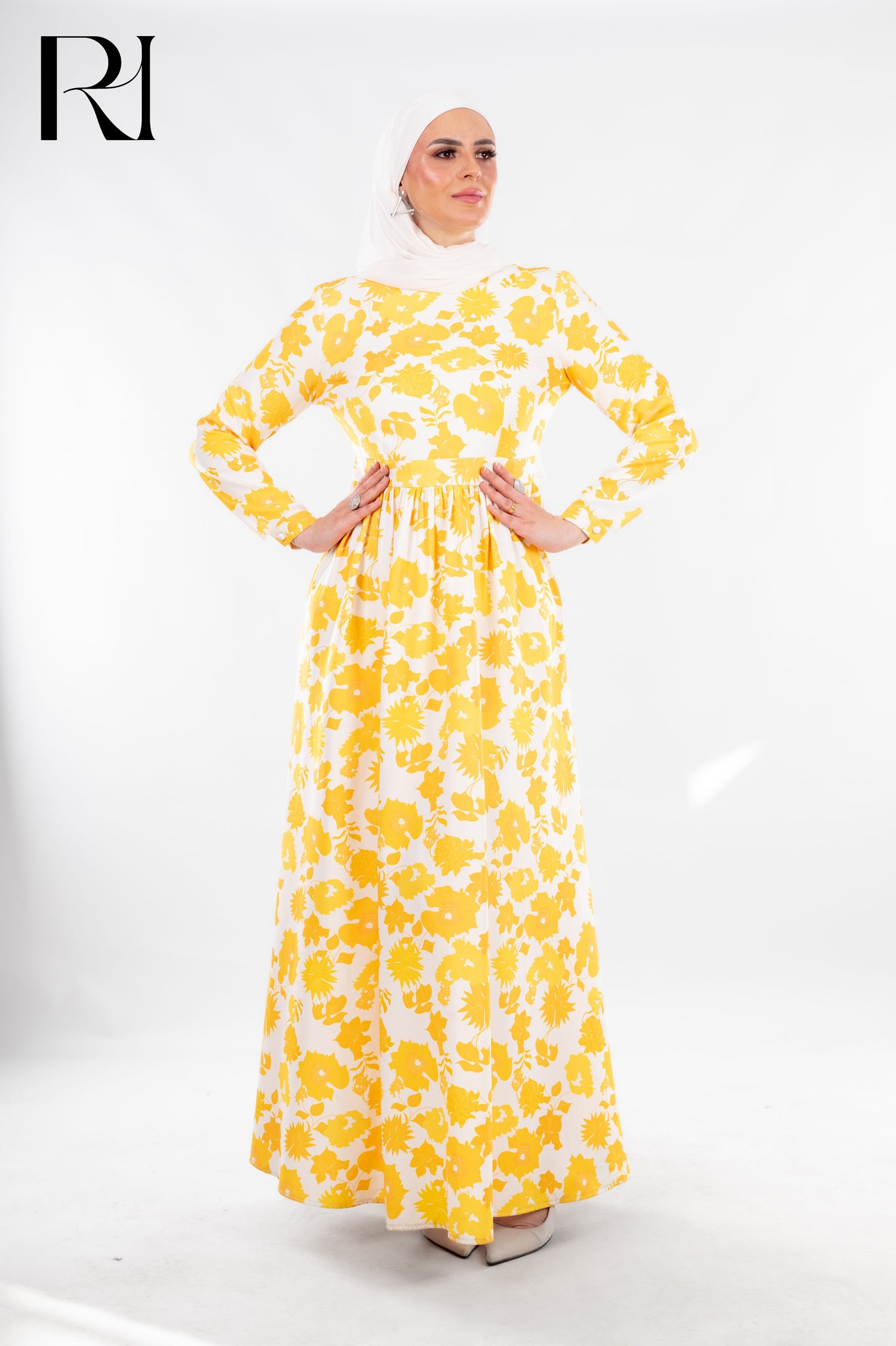 Modest Yellow Floral Maxi Dress for Summer Days - Ruehaya