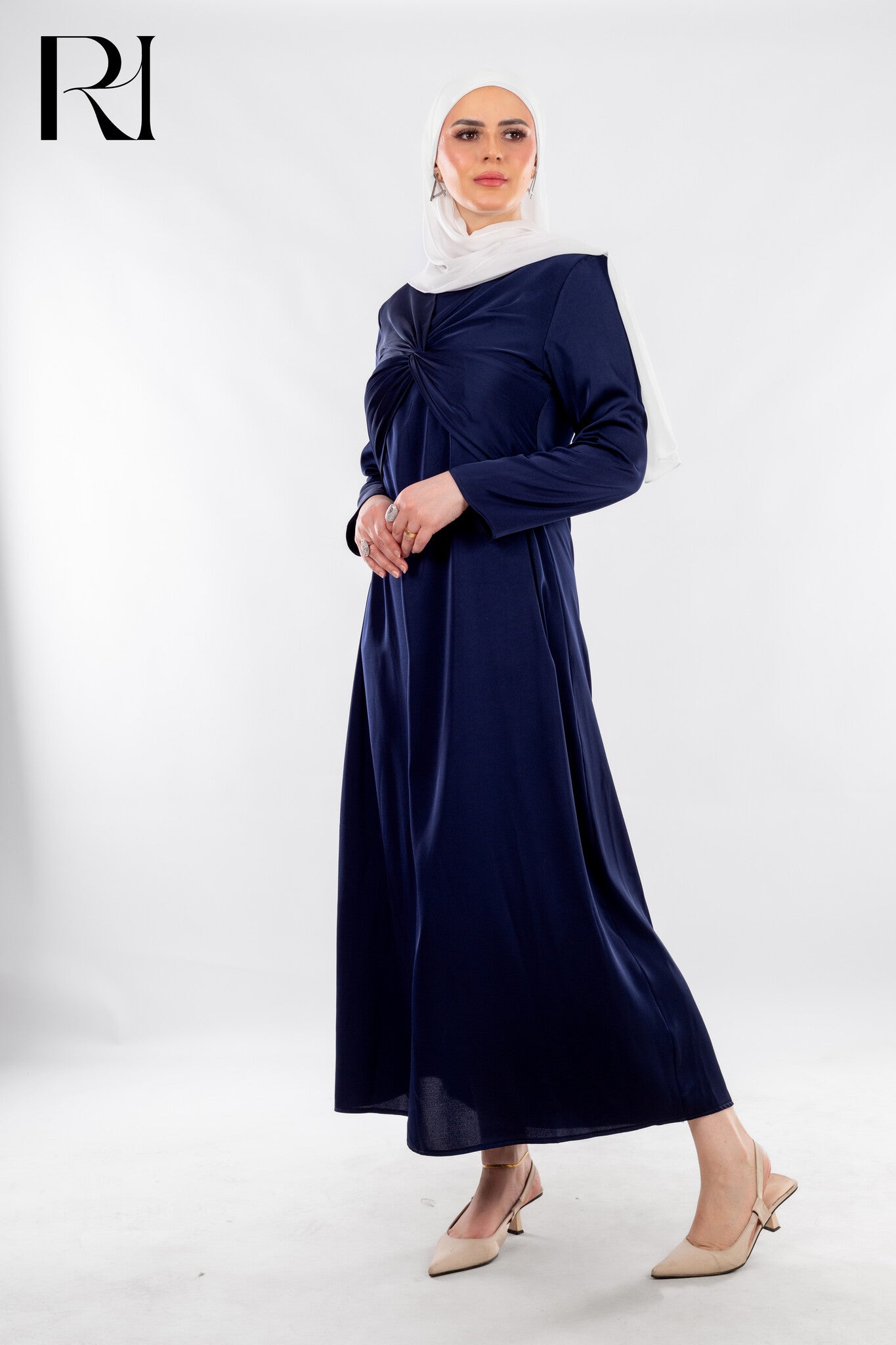 Navy Twist Front Maxi with Subtle Elegance - Ruehaya