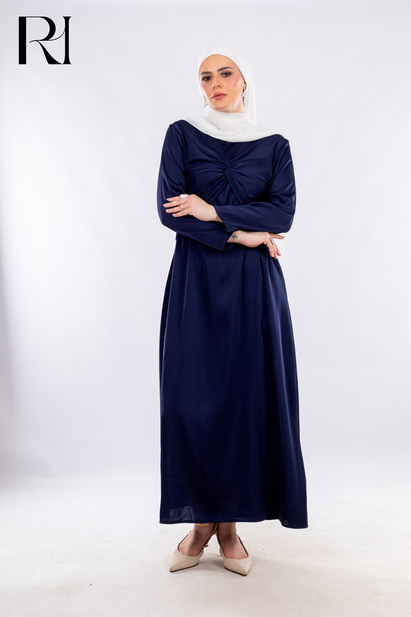 Navy Twist Front Maxi with Subtle Elegance - Ruehaya