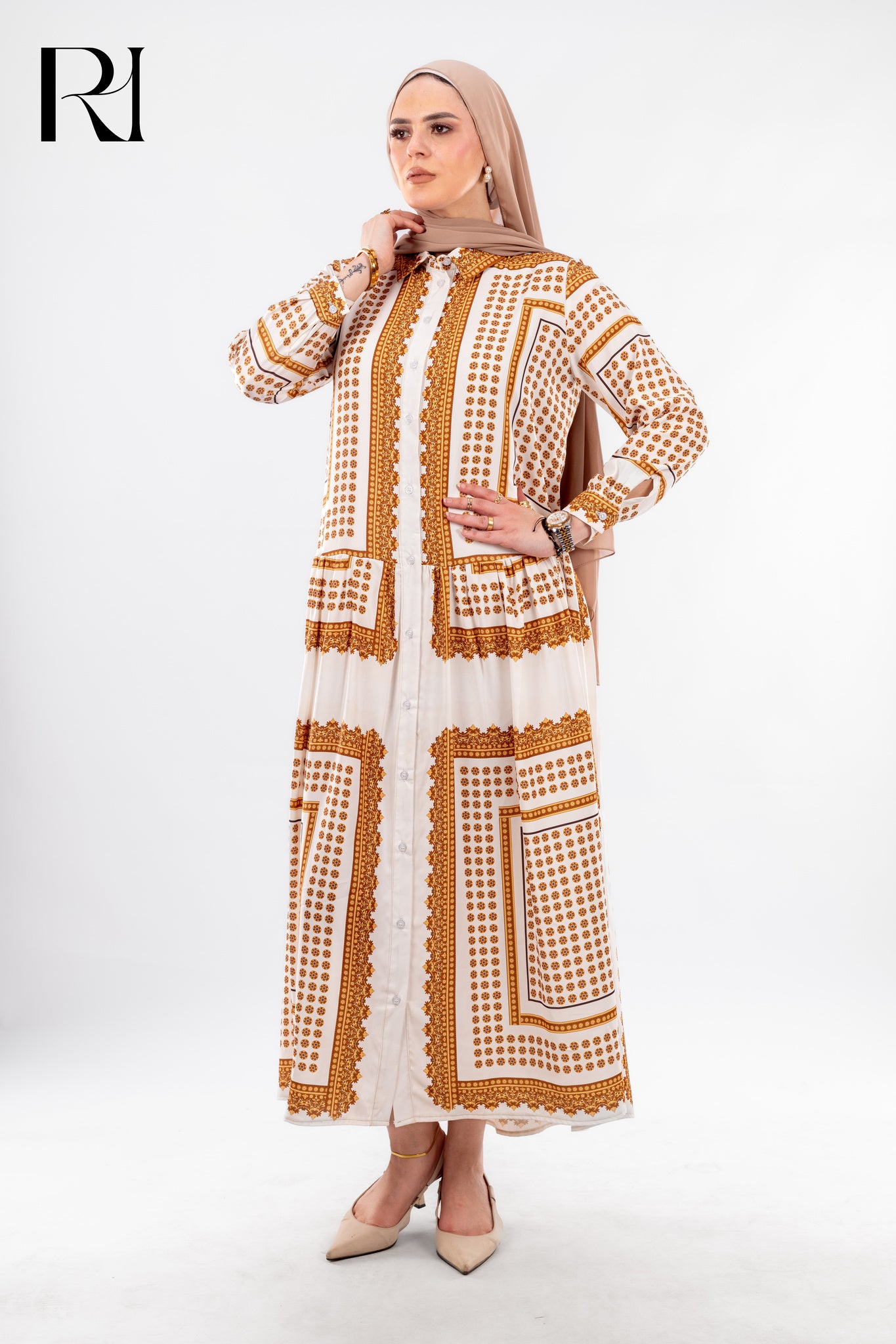 Nour Scarf Bloom Breastfeeding Friendly Modest Maxi Dress - Ruehaya