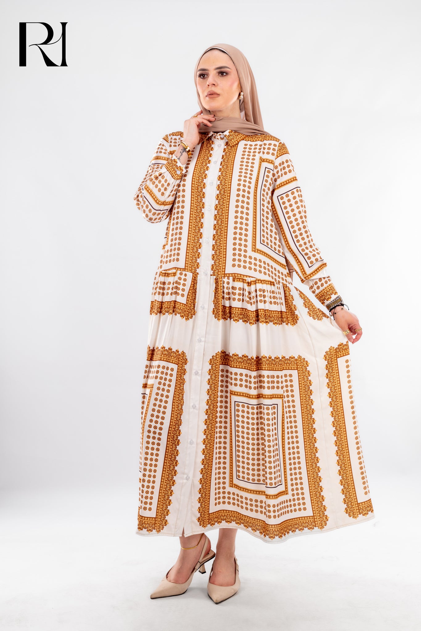 Nour Scarf Bloom Breastfeeding Friendly Modest Maxi Dress - Ruehaya