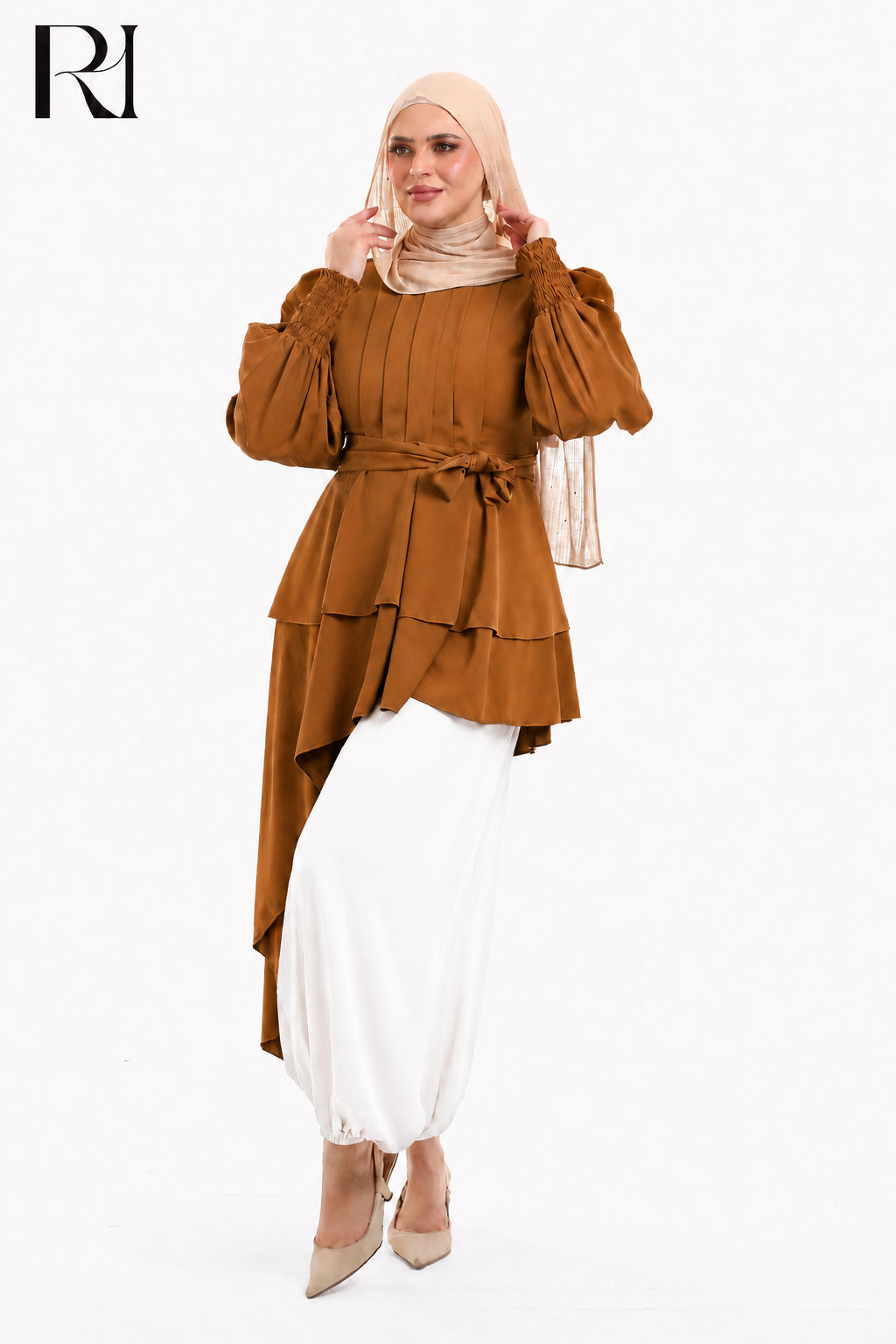 Alya Contrast Linen Silk Two Piece Set - Burnt Orange
