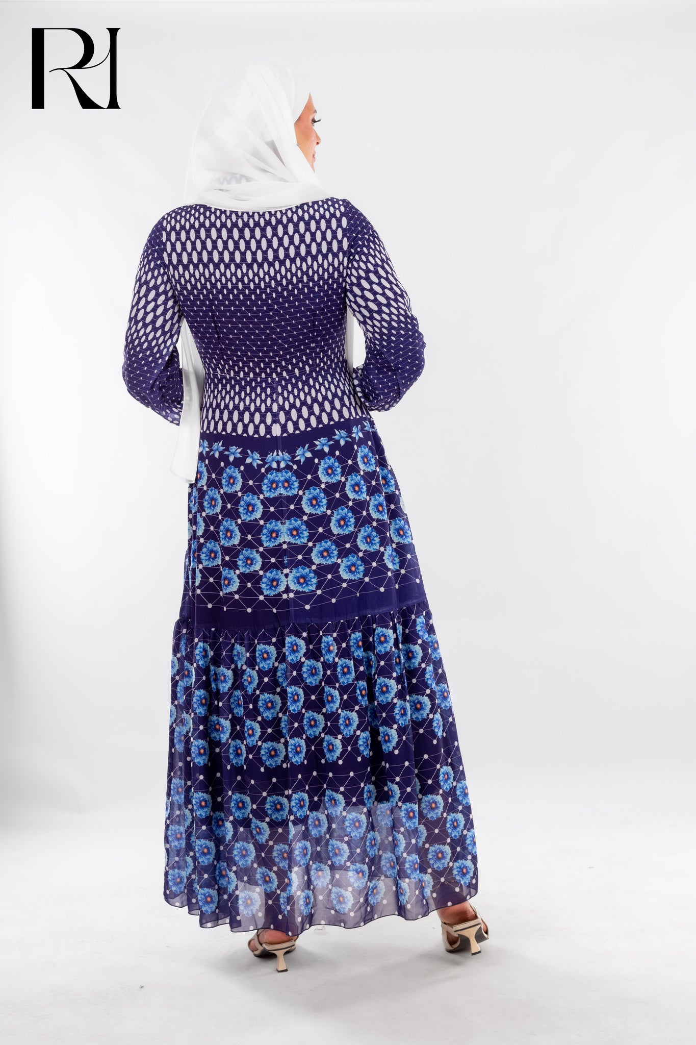 Ornamental Blue Print Dress with Boho Spirit - Ruehaya