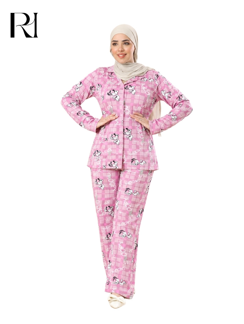 REEM PLAYFUL PRINTED LOUNGEWEAR SET – FUCHSIA
