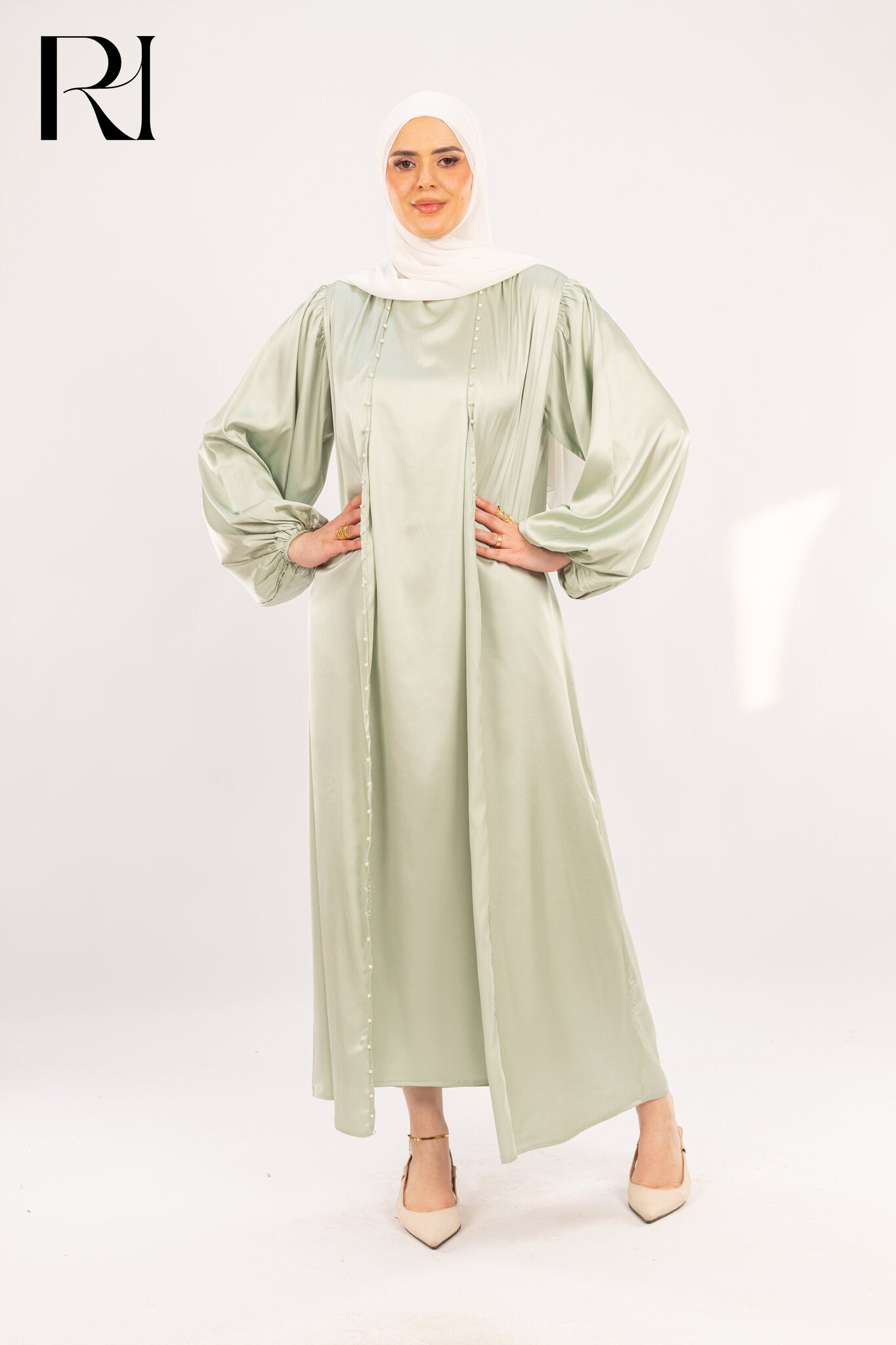 Pistachio Whisper Soft Satin Grace with Delicate Flow - Ruehaya
