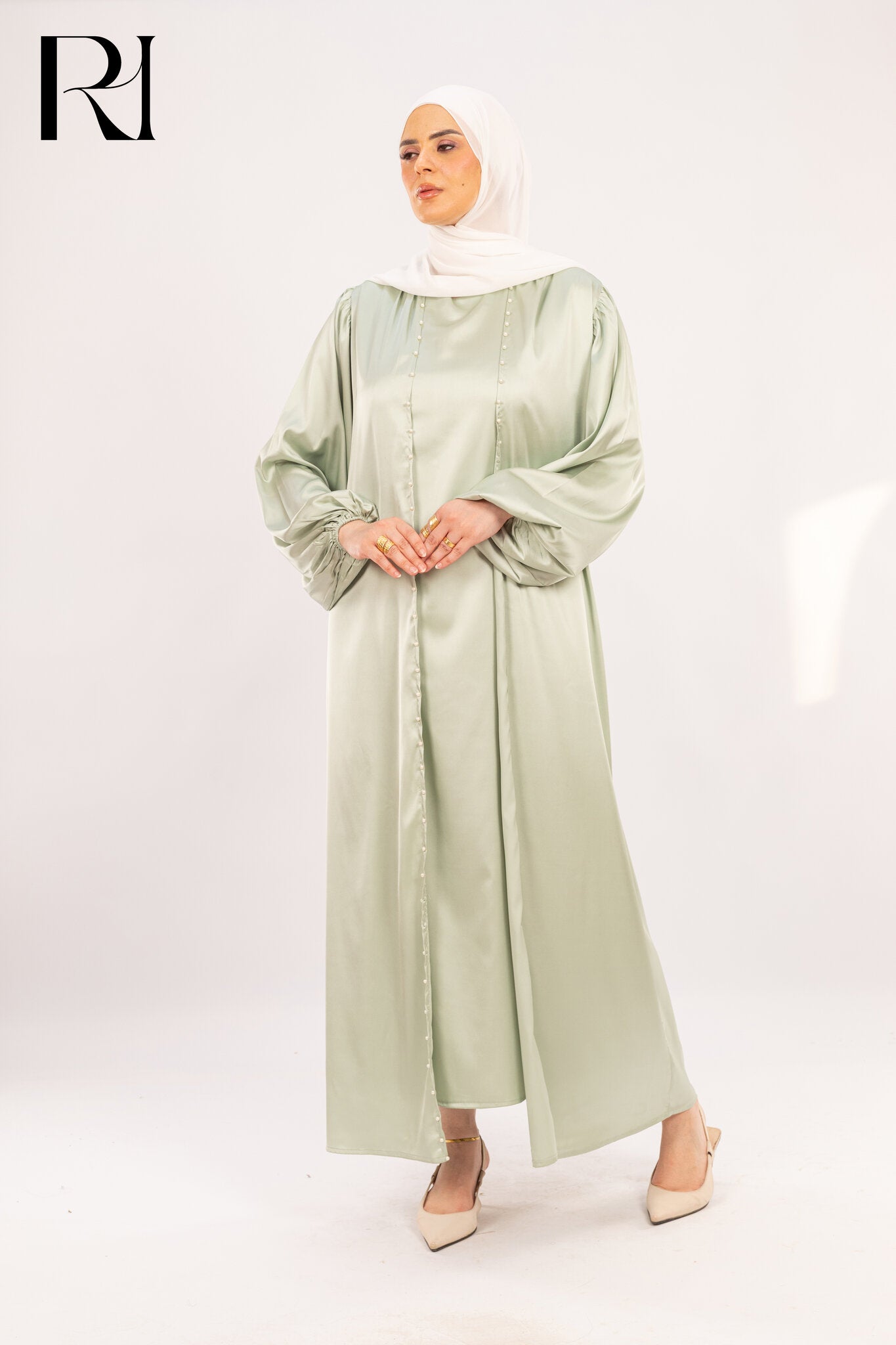 Pistachio Whisper Soft Satin Grace with Delicate Flow - Ruehaya