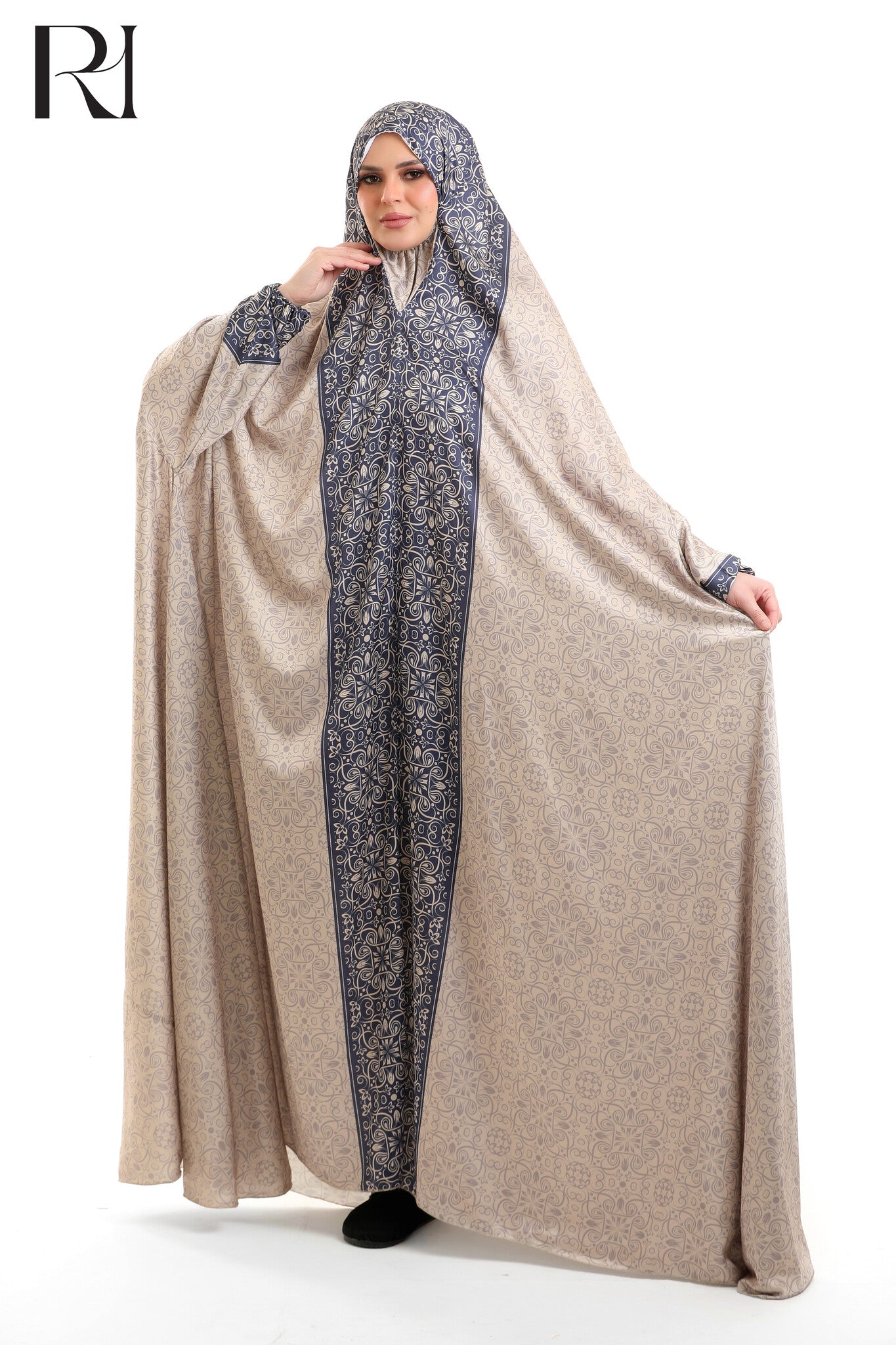 Noor Sigature Blended Satin Prayer Gown - Beige