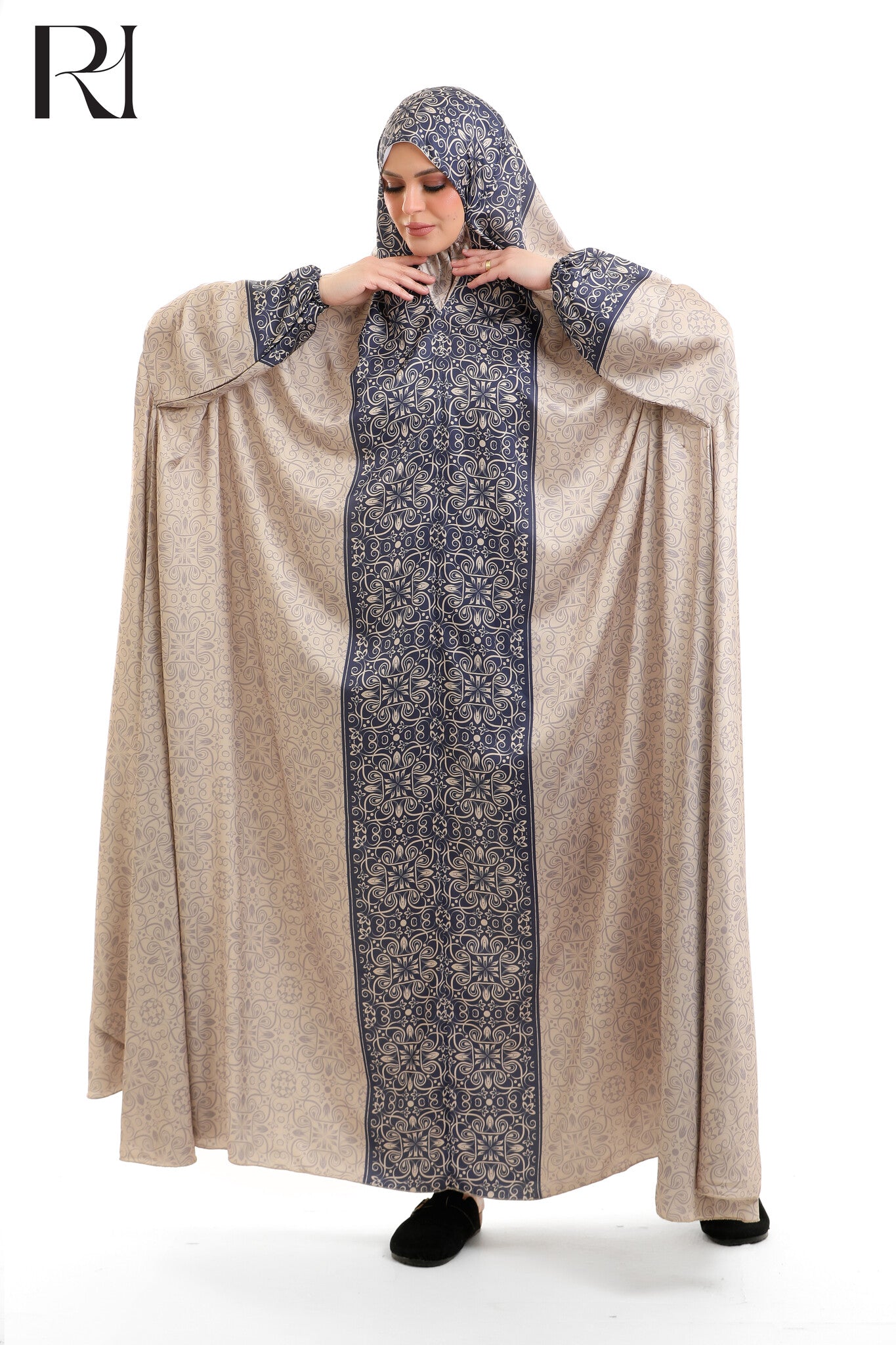 Noor Sigature Blended Satin Prayer Gown - Beige