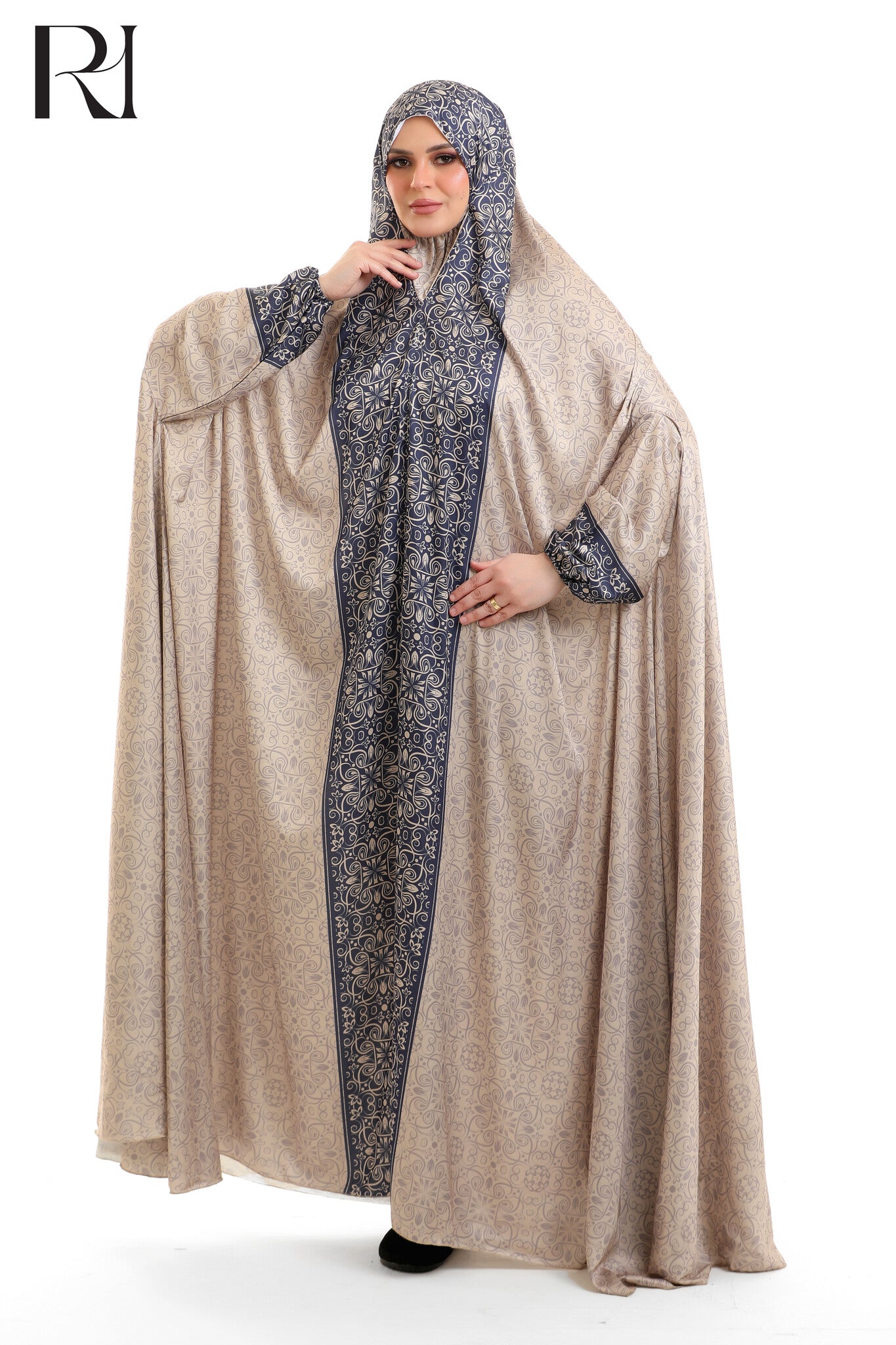 Noor Sigature Blended Satin Prayer Gown - Beige