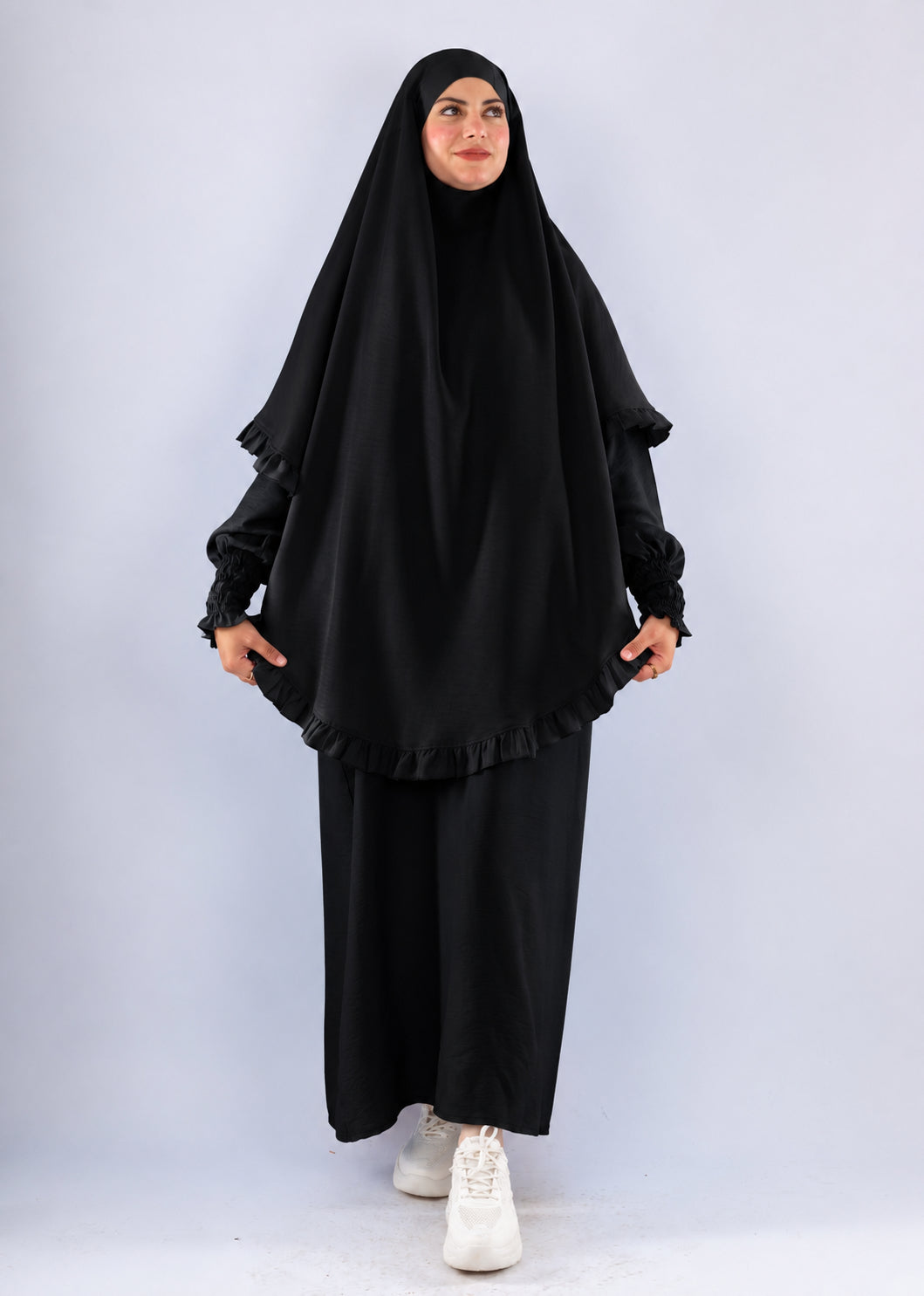 Radia Ruflles Linen Blend Prayer Set - Black
