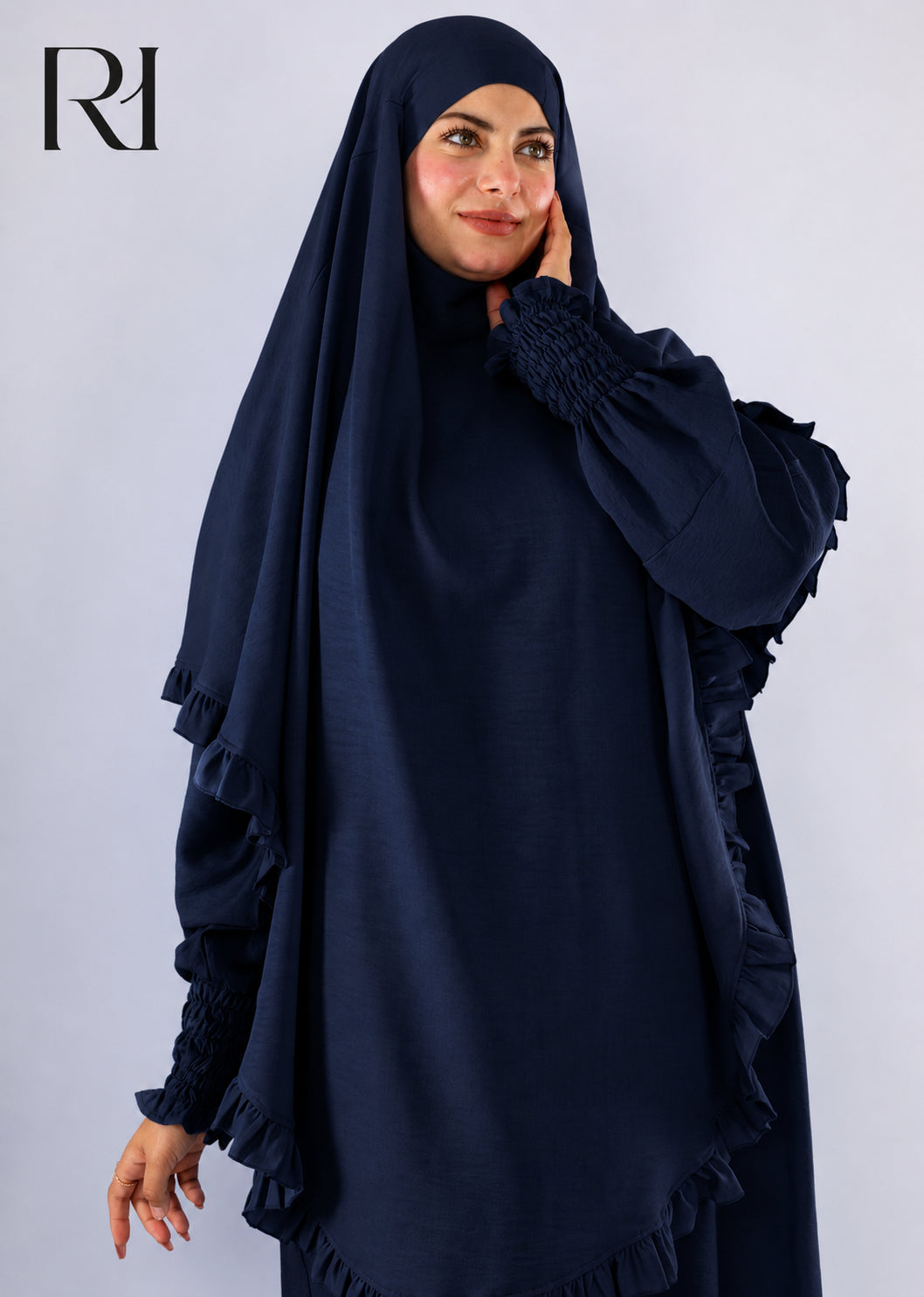 Radia Ruflles Linen Blend Prayer Set - Navy