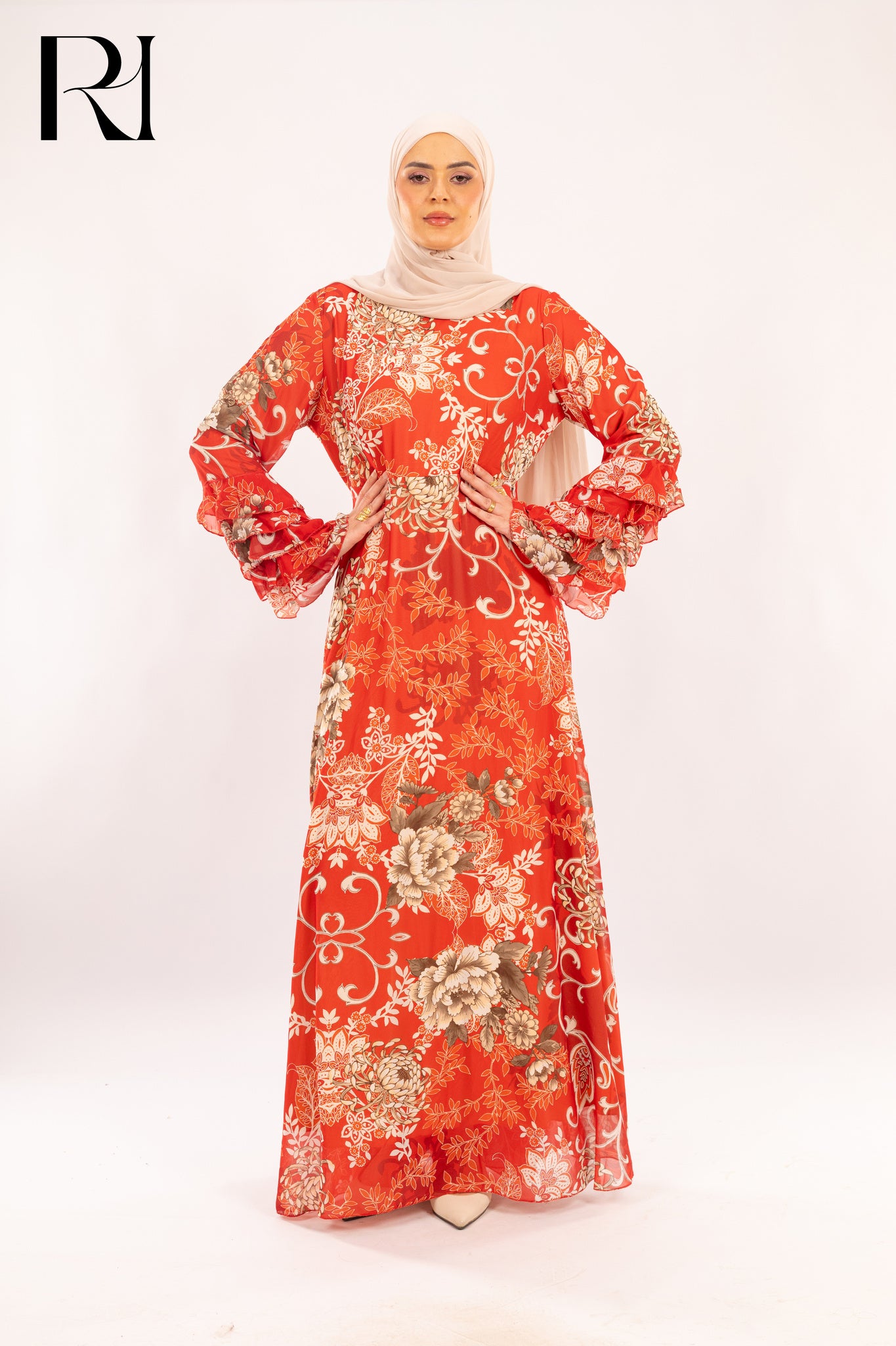 Rosalind Coral Bloom Chiffon Maxi Dress - Ruehaya