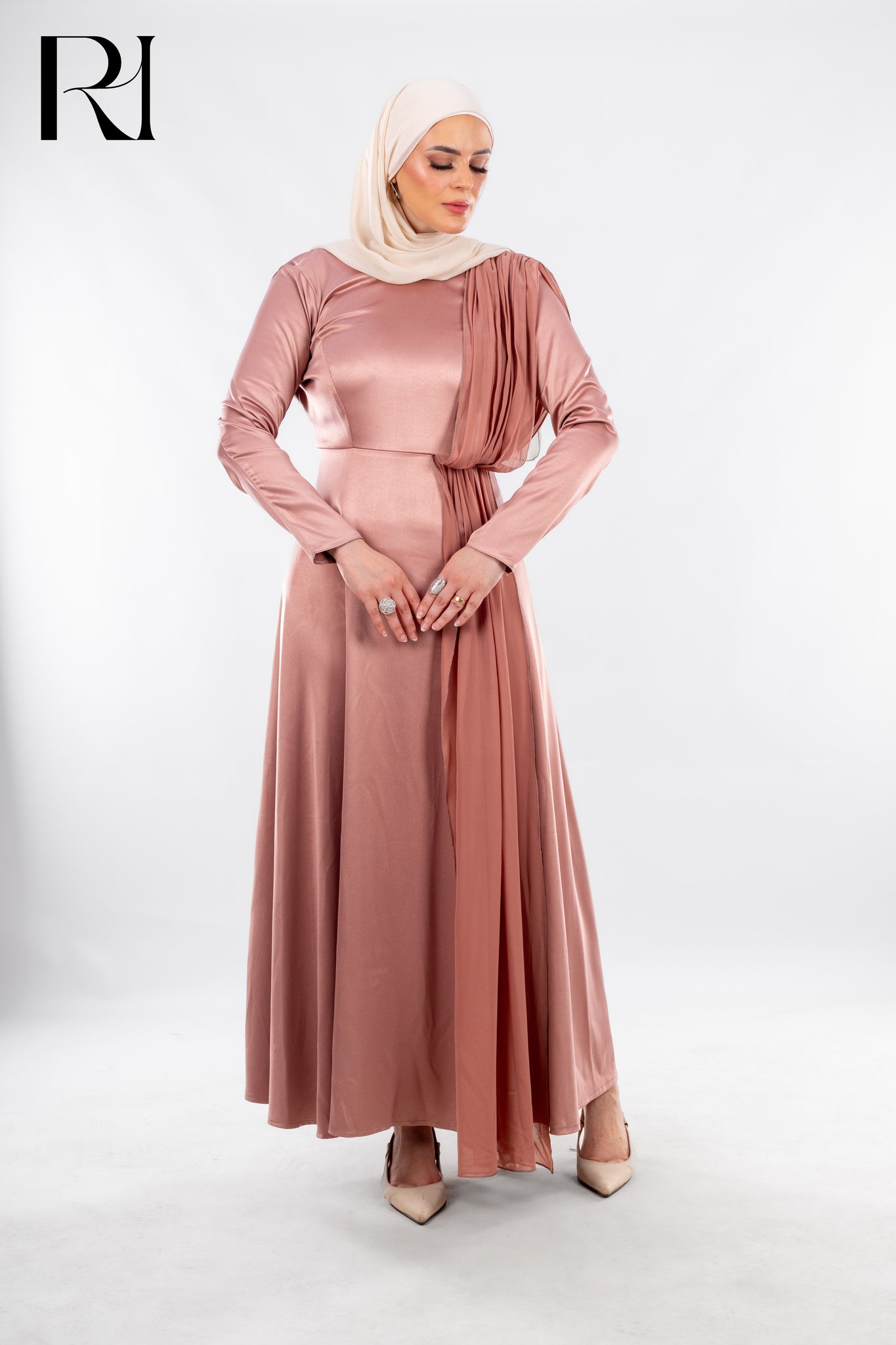 Rose Mirage Satin Elegance Draped in Grace - Ruehaya