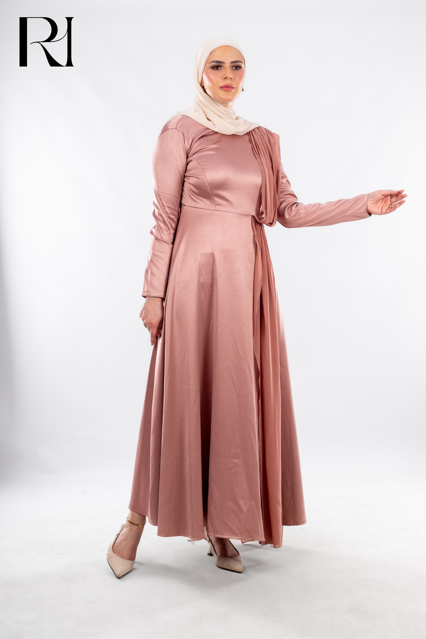 Rose Mirage Satin Elegance Draped in Grace - Ruehaya
