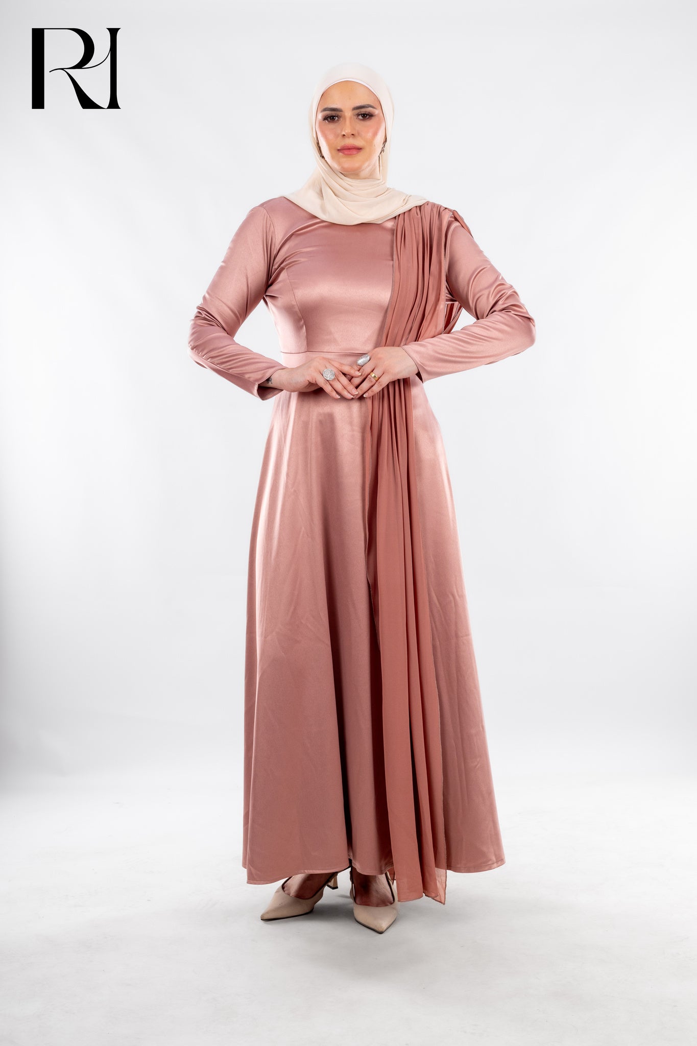 Rose Mirage Satin Elegance Draped in Grace - Ruehaya