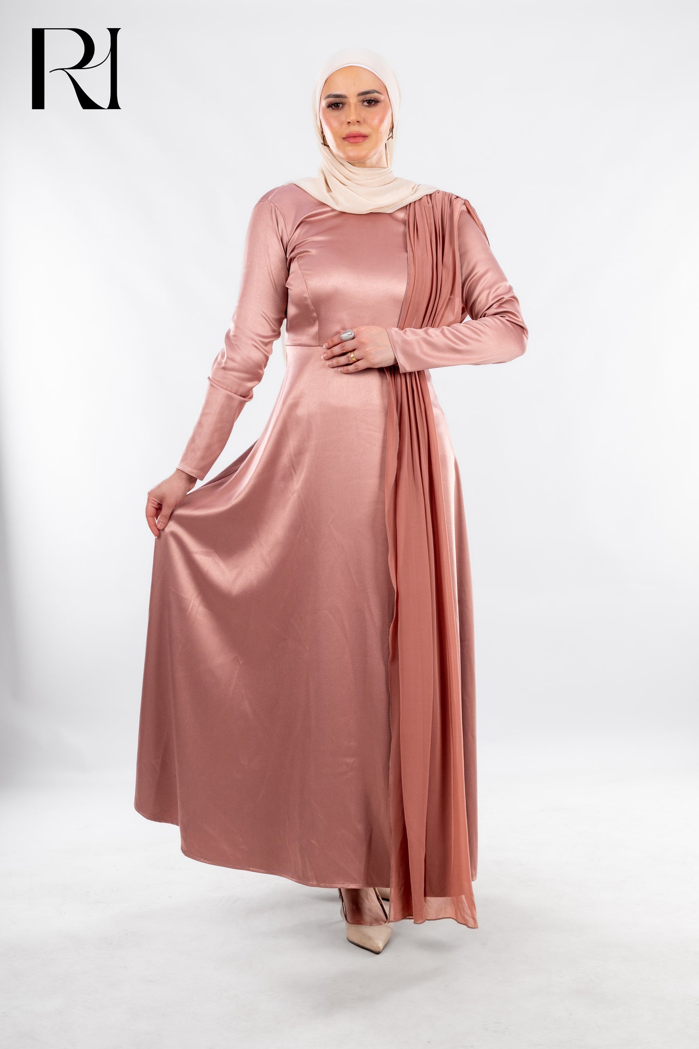 Rose Mirage Satin Elegance Draped in Grace - Ruehaya