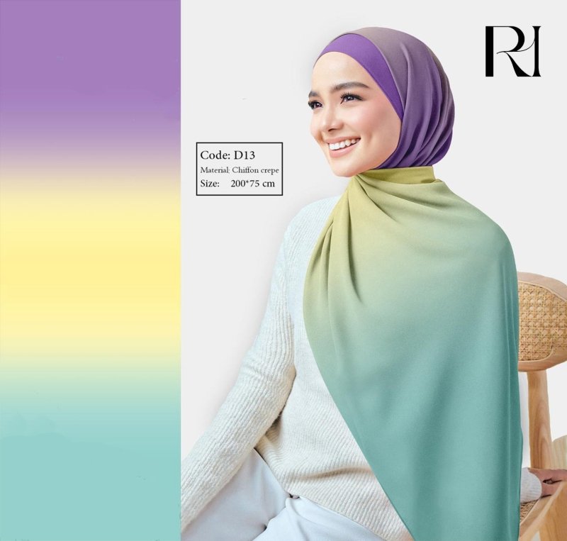 Ruehaya Chiffon Crepe Hijab Elegant Gradient Scarf - Ruehaya