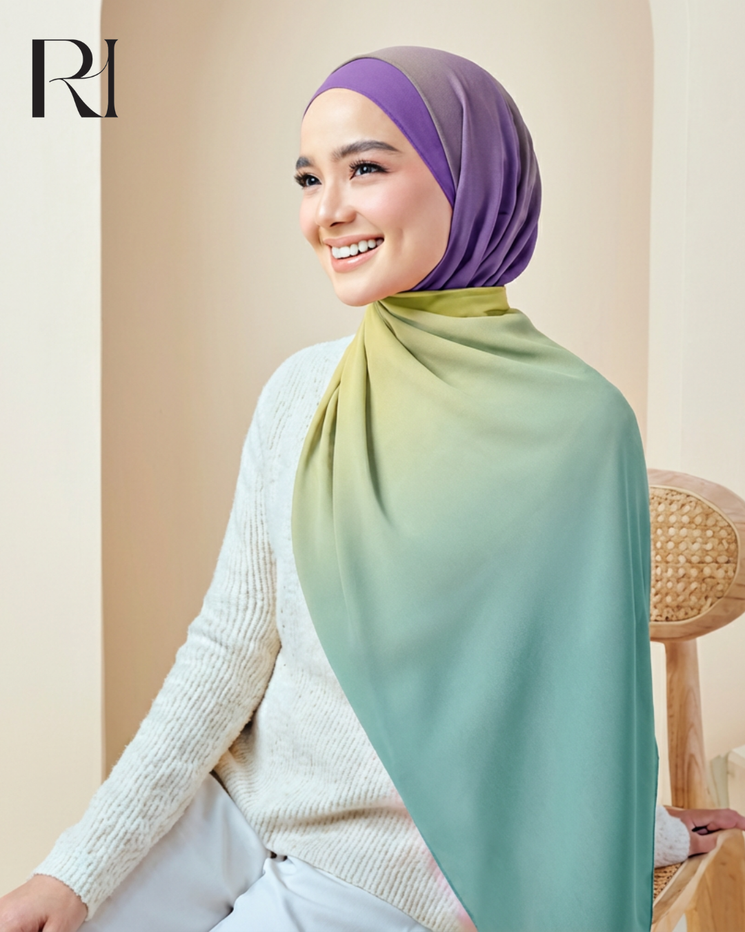 Ruehaya Chiffon Crepe Hijab Elegant Gradient Scarf - Ruehaya