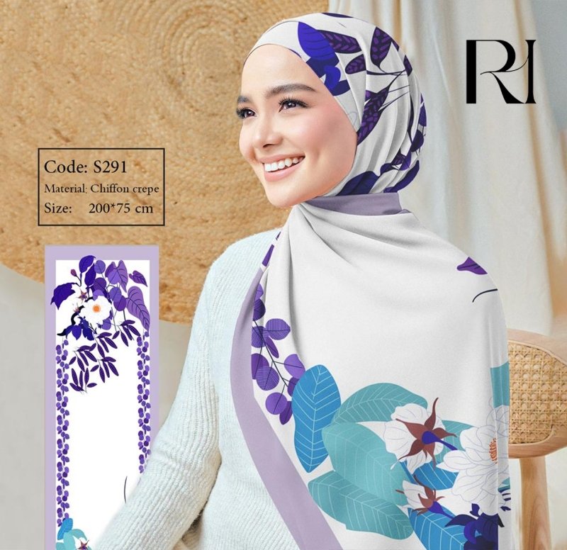 Ruehaya Floral Chiffon Crepe Hijab - Ruehaya