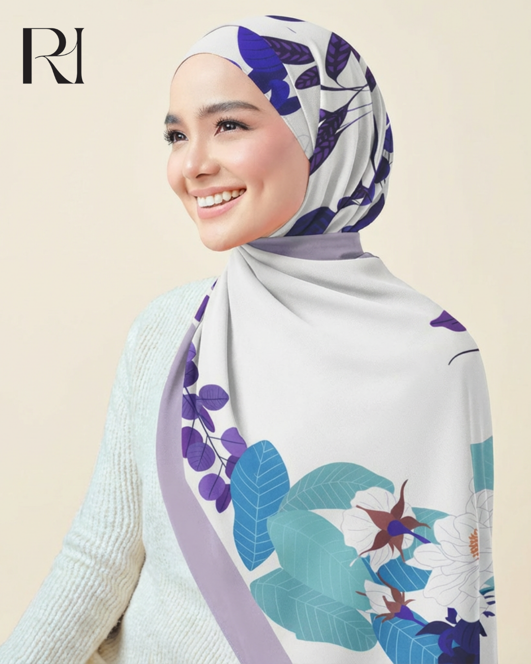 Ruehaya Floral Chiffon Crepe Hijab - Ruehaya