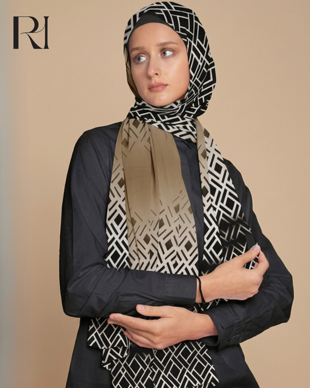 Ruehaya Geometric Chiffon Crepe Hijab - Ruehaya