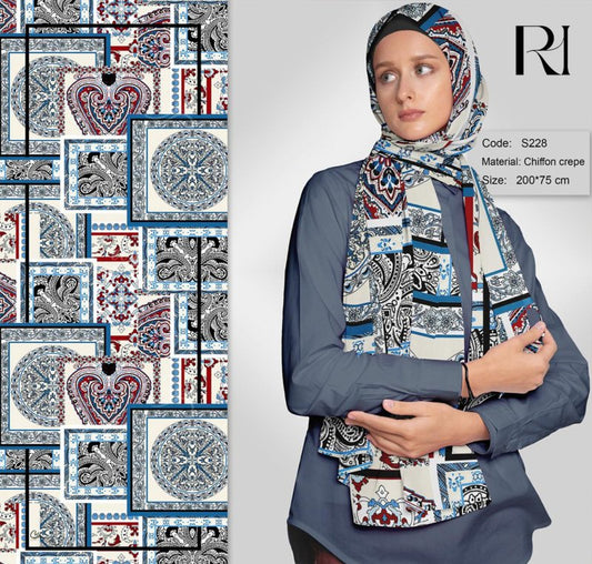 Ruehaya Mosaic Elegance Chiffon Hijab Timeless Artistic Scarf - Ruehaya