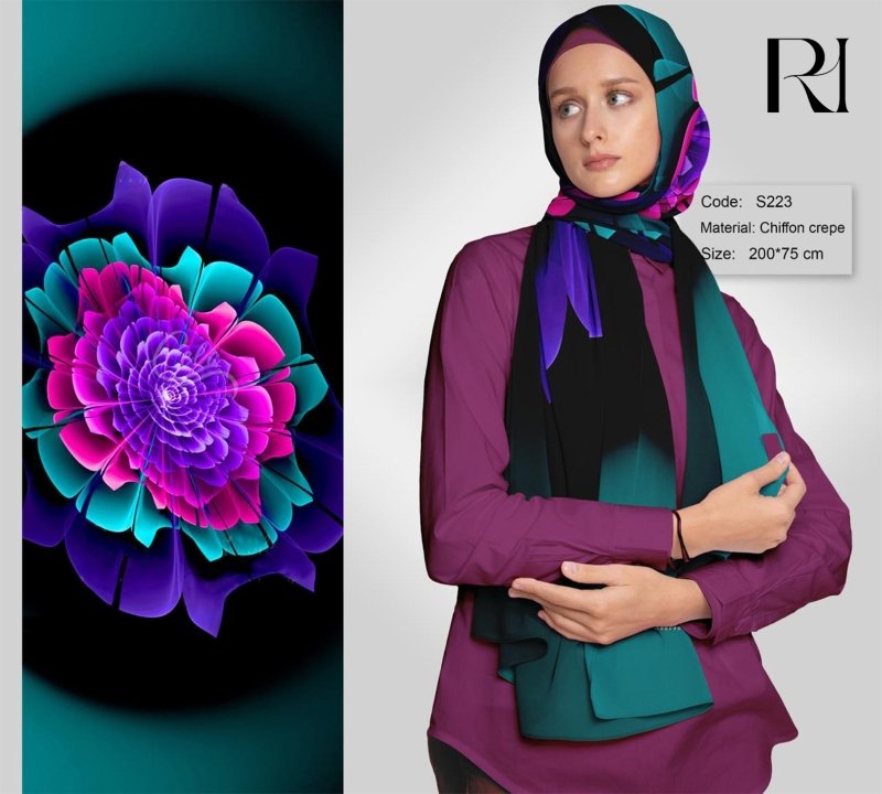 Ruehaya Vibrant Floral Chiffon Crepe Hijab - Ruehaya