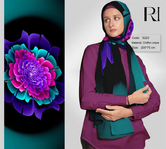 Ruehaya Vibrant Floral Chiffon Crepe Hijab - Ruehaya