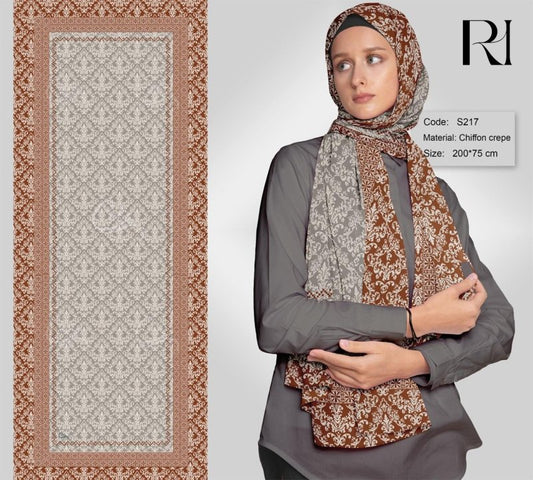 Ruehaya Vintage Sitki Print Chiffon Crepe Scarf - Ruehaya