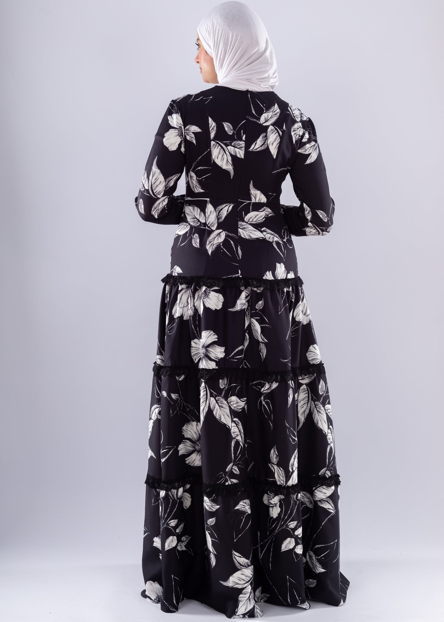 Salma Black and white Chiffon dress - Ruehaya