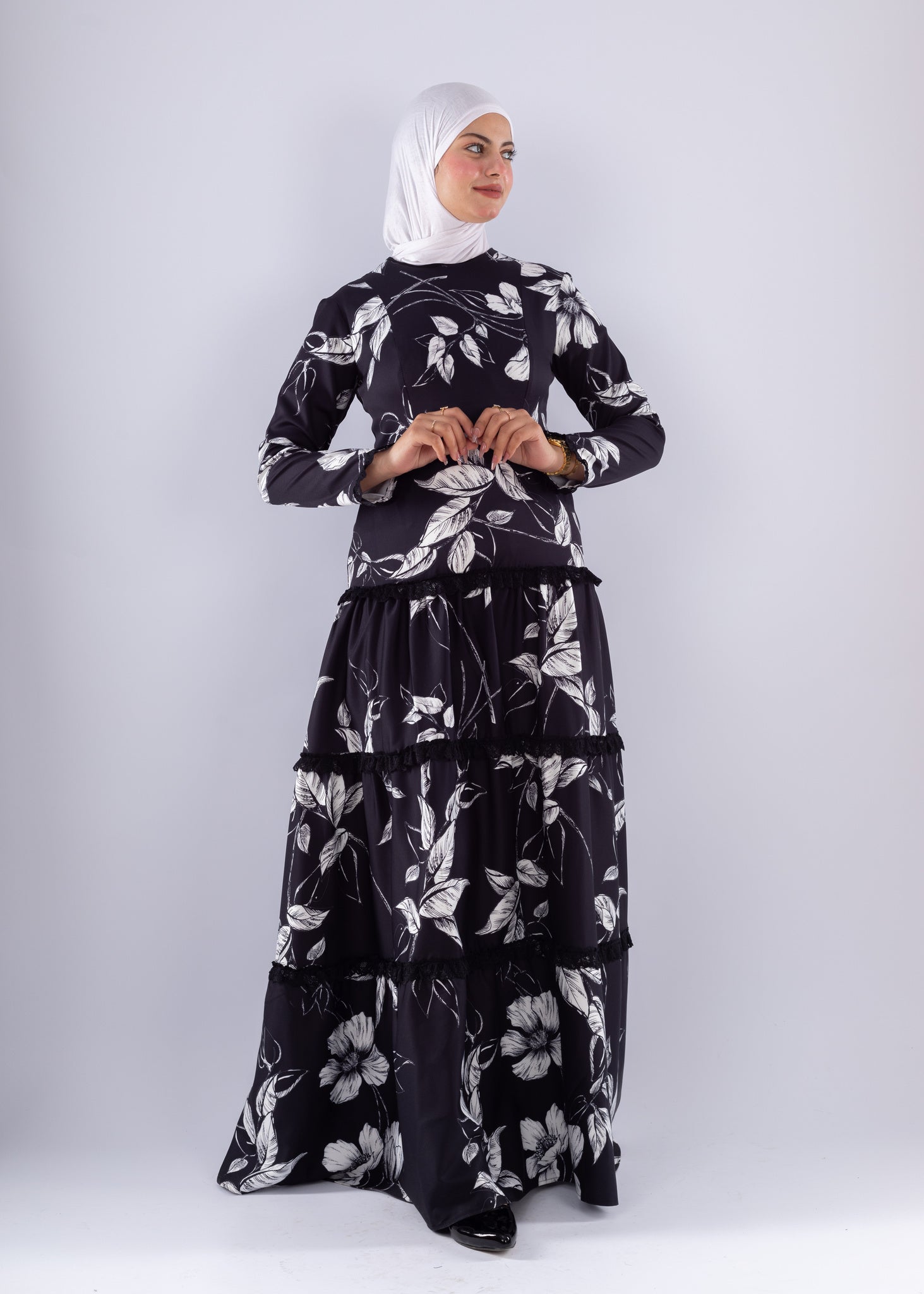 Salma Black and white Chiffon dress - Ruehaya
