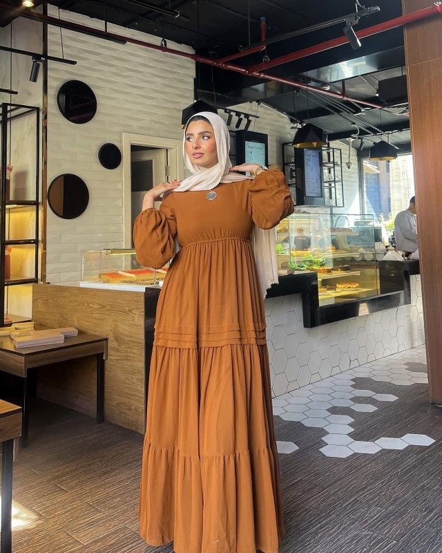 Samaa Classic Long Sleeve Chiffon Brown Dress - Ruehaya