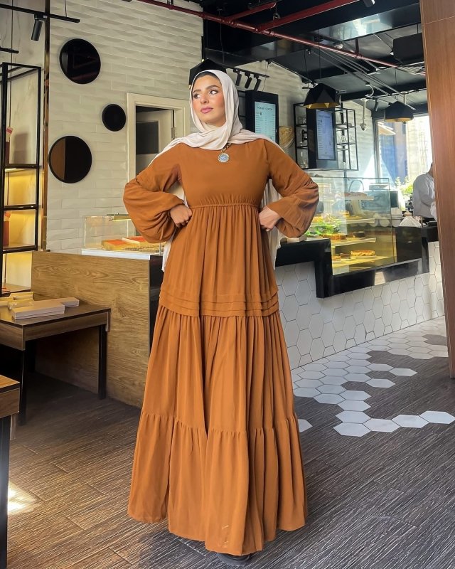 Samaa Classic Long Sleeve Chiffon Brown Dress - Ruehaya