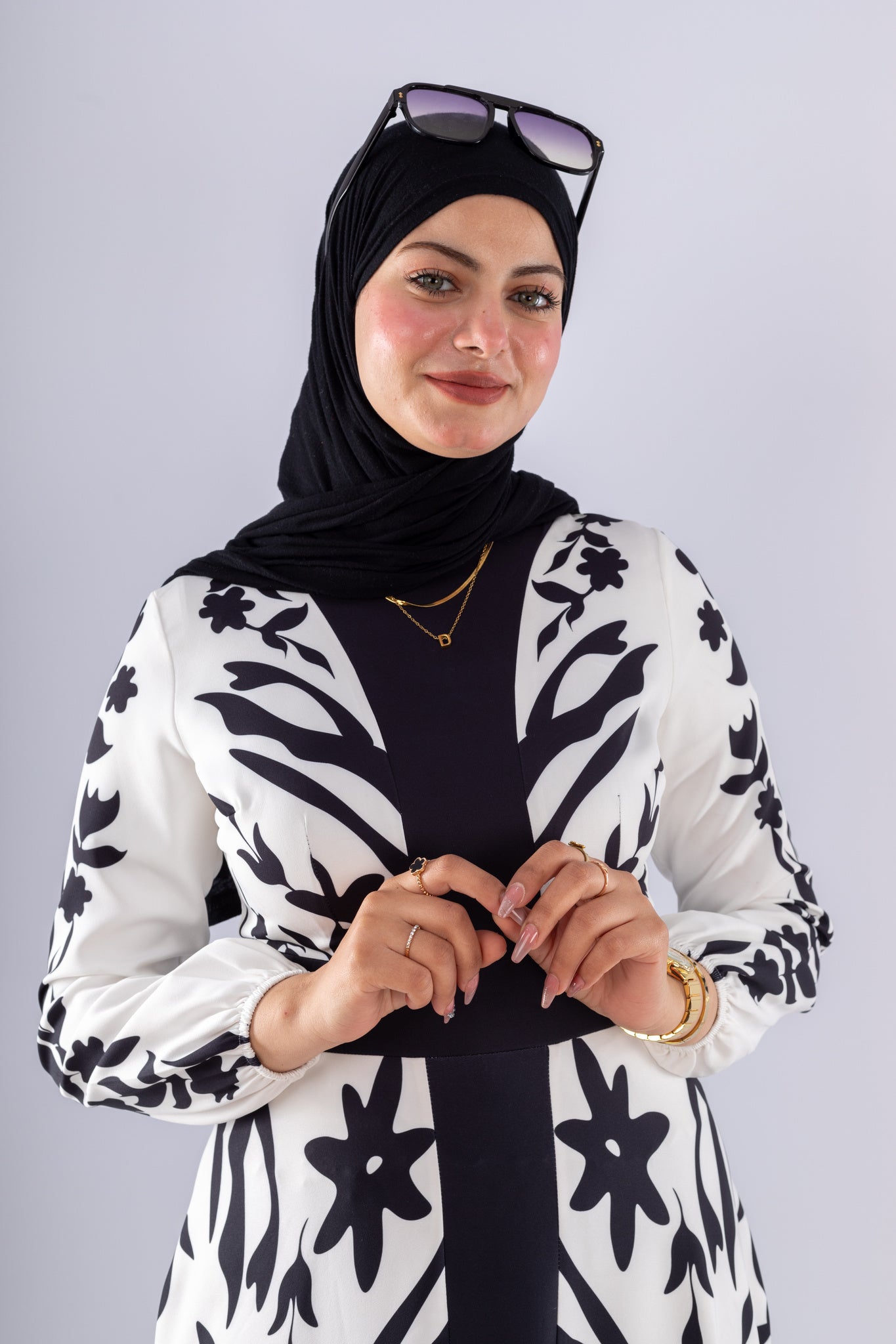 Samar Black & White Floral Modesty Dress - Ruehaya