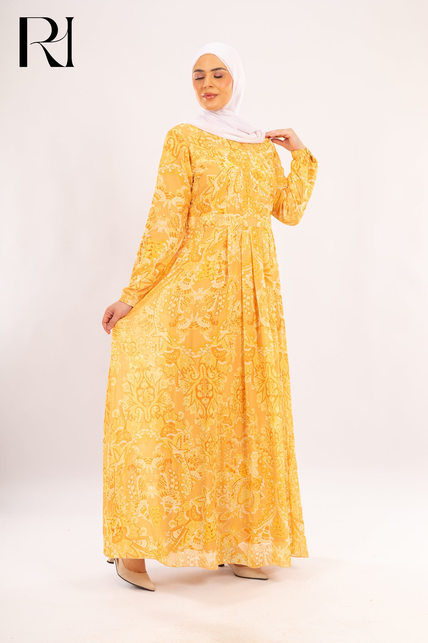 Samar Golden Yellow Modest Maxi Dress - Ruehaya